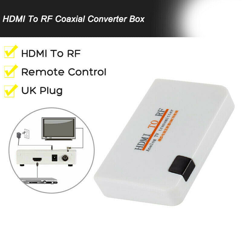 HDMI To RF Coaxial AV Converter Adapter Box TV Transmitter W/ Remote Control