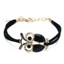 New Women's Retro Owl Decoration Faux Leather Bracelet black Q5F6
