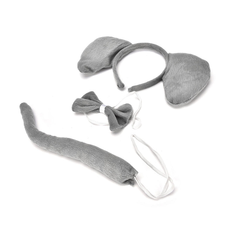 Elephant Animal Set Zoo Farm Jungle Safari Headband Ears Bow Tail Fancy Dress Hn