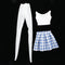 1/4 Blue Plaid Skirt + Vest + Stocking Suit For  DOD 43cm Dress Up