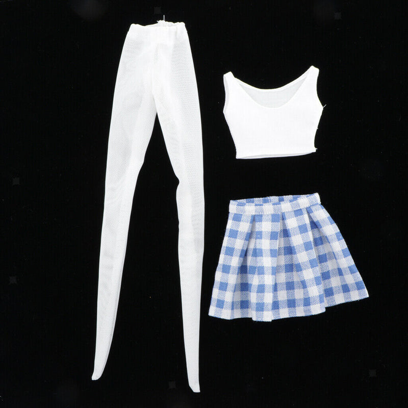 1/4 Blue Plaid Skirt + Vest + Stocking Suit For  DOD 43cm Dress Up