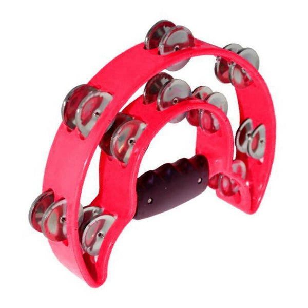 Double Ring Moon Tambourine - 40 Jingles - Pink Translucent Medium Guitar P