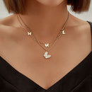 Double Layer Necklace Women Butterfly Pendant Alloy Clavicle Chain Jewelry