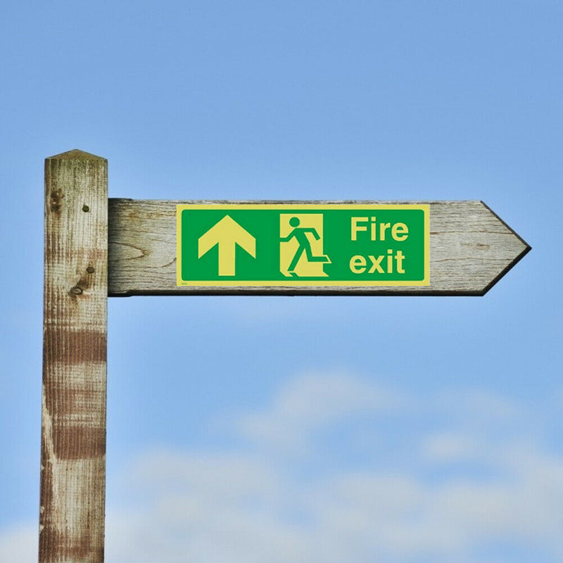 Photoluminescent Plastic Fire Exit Sign All Direction Arrows 360x140mm (Up) A