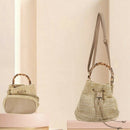 New Drawstring Women's Straw Bucket Bag Summer Woven Shoulder Bags Shopping
