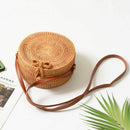 Round Women Summer Rattan Bag Handmade Woven Beach Cross Body Bag Circle Bo