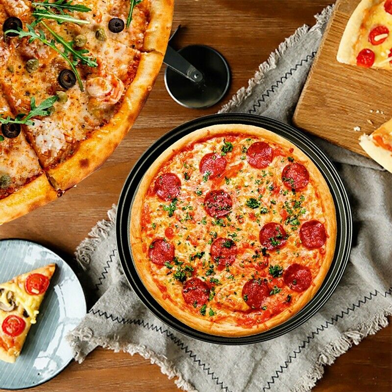 2Pcs Baking Utensil 12-Inch User-Friendly Pizza Baking Pan Non-Stick Cookin I9S1