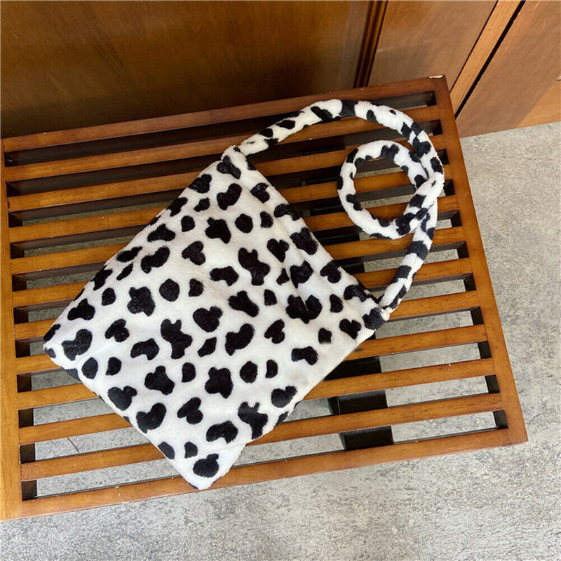 Cow Print Crossbody Bag Plush Women Fashion Big Capacity Shoulder Pouch (2)