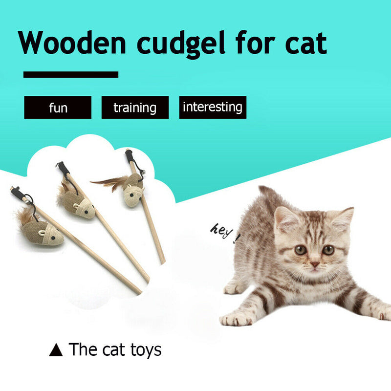 Pet Cat Teaser Interactive Toys for Kitten Sisal Feather Wood Catcher Wand A