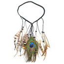 Turban Headband Peacock Hair Rope Feather Headpiece Boho Costume Fancy Dress