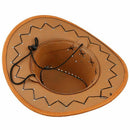 Men Flannel Strap Winding Cow Head Pattern Faux Suede Cowboy Hat Brown T5X4
