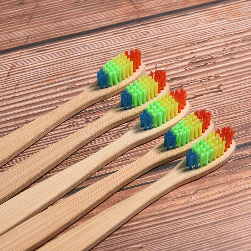 10PCS Delicate Whitening Rainbow Wood Toothbrush Bamboo Fibre Wooden Handle