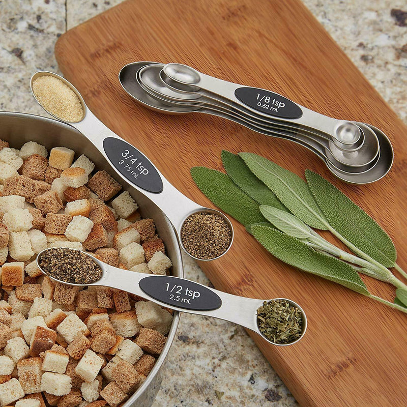 Chef Magnetic Measuring Spoons Set, Dual Sided, Stainless Steel, Fits in Sp I6M1