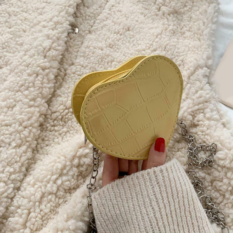 Love Heart Crossbody Handbag Women Kids Leather Small Shoulder Bag (Yellow)