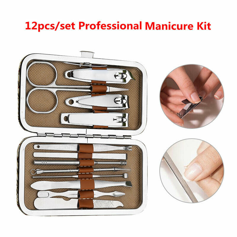 12Pcs/Set Professional Women Stainless Steel Nail Clippers Cleaner Pedicure S7U4