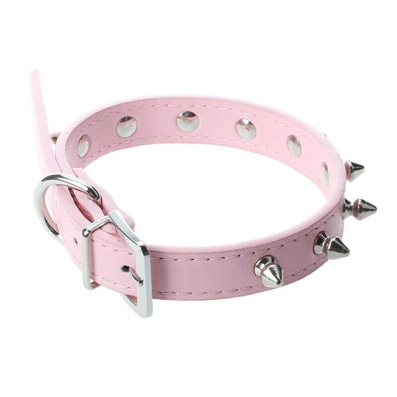 Pet Collar Dog Studded Collar PU Leather Pink Size M