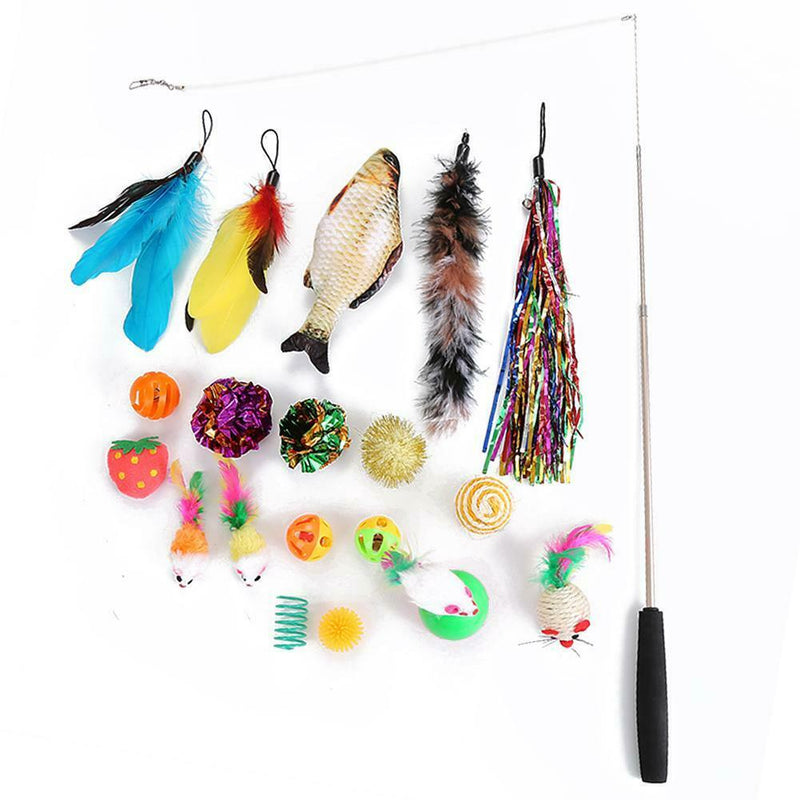 Wood Feather Mice Cat Dangle Three-Section Telescopic Roped Rod Pets Supply