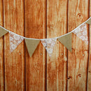 Linen Burlap Fabric Bunting Banner Lace Flowers Flag Pennant Banner Wedding