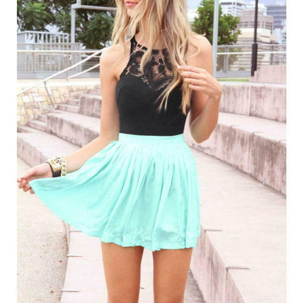 Sexy Women Summer Chiffon Lace Fitted Sleeveless Party mini Dress M A#S