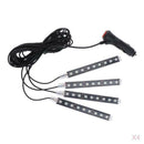 4pcs 9 LED Car Strobe RGB LED 4 Strip Light Decor Atmosphere Lamp Interior Light