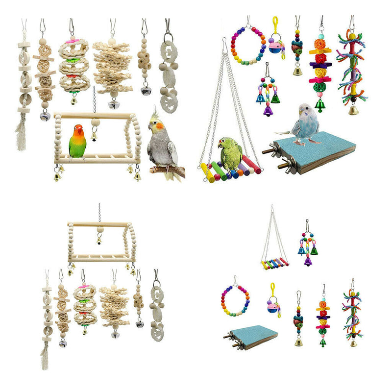 15 Pcs Bird Chewing, Swinging and Climbing Toys with Bell for Medium Parrots and