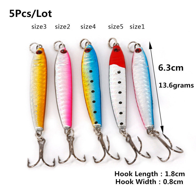 5Pcs/lot Heavy Duty Deep Sea Fishing Jigging Spoon Lures Metal Spinnerbaits