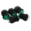 5 Pcs 4 Terminals Latching Type Green LED Lamp Round Push Button Switch DC