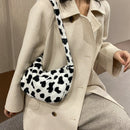 Casual Cow Printed Handbag Women Shoulder Crossbody Bag Plush Dumpling Tote