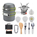 11pcs Camping Cookware Mess Kit w/ Pot Stoves Carabiner Set Color_C