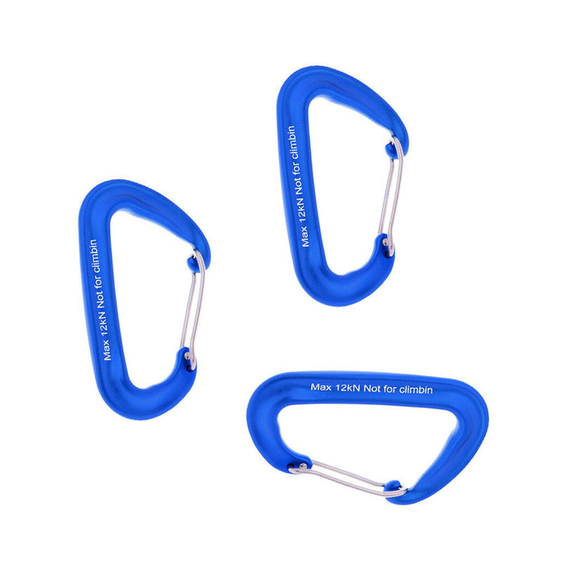3x Carabiner Clip Aluminum D-Ring Locking Outdoor Wiregate Lock Hook Blue