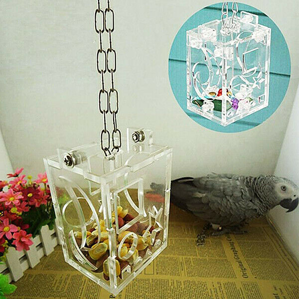 Parrot Feeding Box Pet Bird Foraging Feeder Boxes Hanging Cage Swing Chew T I7D5