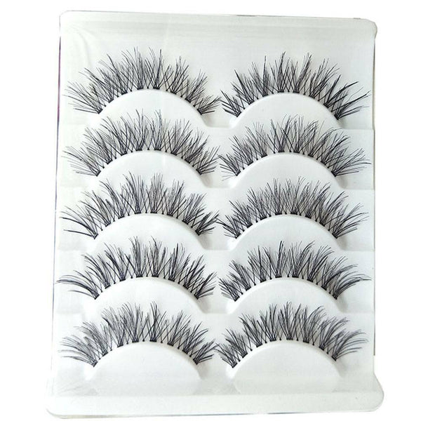 5Pair Natural Thick Cross Eye Lashes Extension Makeup False Eyelashes Clear Band
