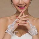Elegant White Wedding Fingerless  Gloves Lace Applique Short Rhinestone  GGM