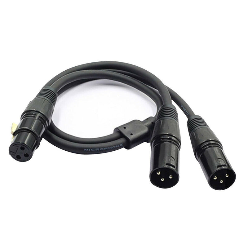3Pin XLR Female Jack To Dual 2Male Plug Y Splitter Cable Adaptor Audio Cable