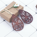 Women Wood Earrings Brown Hollow Teardrop Pendant Hook Earrings Jewelry