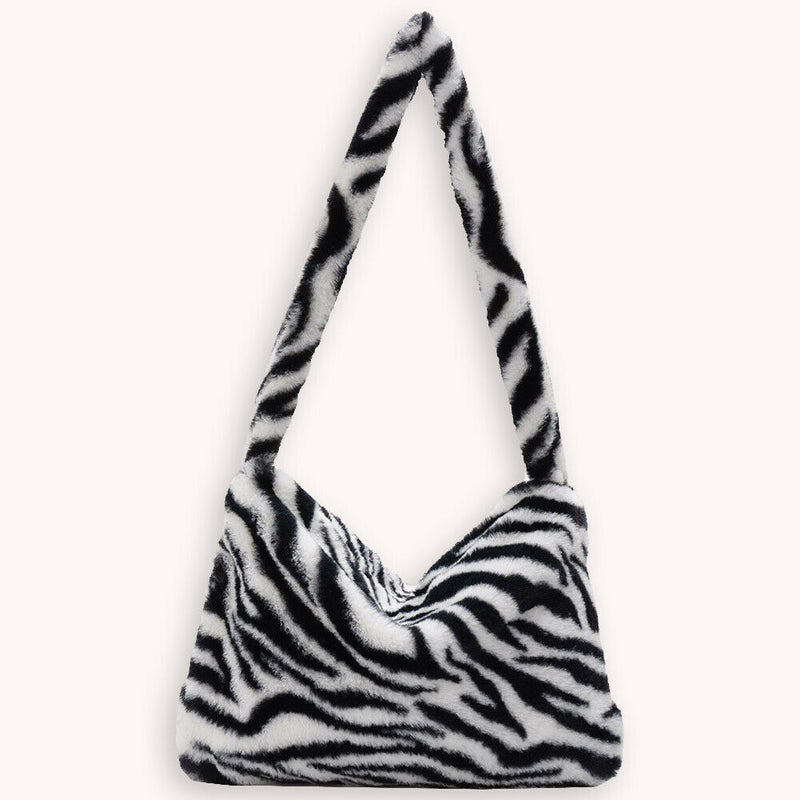 Animal Pattern Shoulder Underarm Bag Women Plush Top-handle Handbag (7)