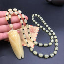 Fashion Yellow Jade Carved Cicada Pendant Necklace Beads Chain Amulet Jewelry