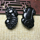 Chinese Lucky Obsidian Pendant Carved Pi Xiu Brave Troops Exorcise Evil Spirits