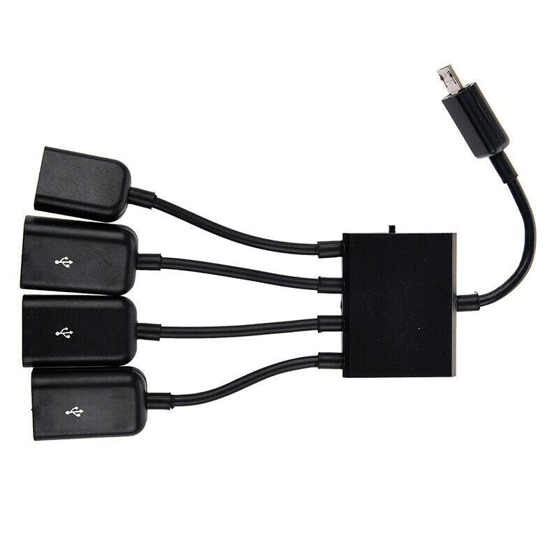Black USB 4-port Micro Power Cargo OTG Hub Cable adapter V6Q6
