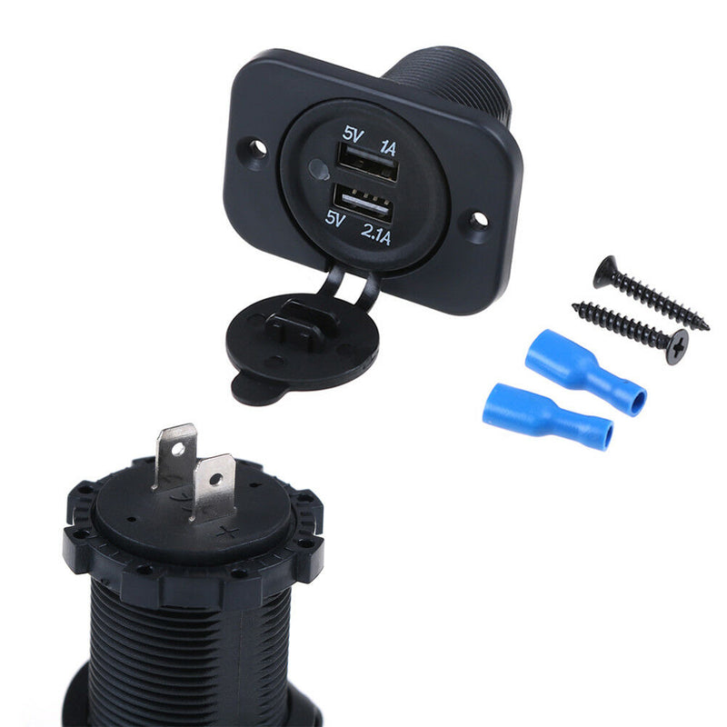 Dual 2 USB outlet 1A & 2.1A port socket charger for car boat motorcycle 12voltMO