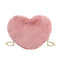 Heart Shape Messenger Bag Women Girl Plush Chain Shoulder Handbag (Bean)