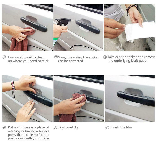4pcs Invisible Clear Adhesive Car Door Handle Paint Scratch Protection Film A#S