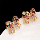 Charming Girl's Colorful Crystal Rhinestone Golden Bowknot Charm Stud EarringsJR
