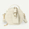 Women Small Round Shoulder Handbag Leather Stone Pattern Totes Bag (Beige) A#S