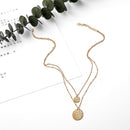 Metal Round Slice Necklace Pendant Women Double Layer Neck Chain Choker Jewelry