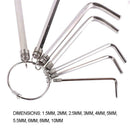 10 in 1 Hex Key Allen Wrench Set 1.5-10mm Metric Hand Tool Key Chain Wrench
