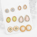 Fashion Simple Water Drop Pink Flower Opal Color Earrings Earrings Set Six