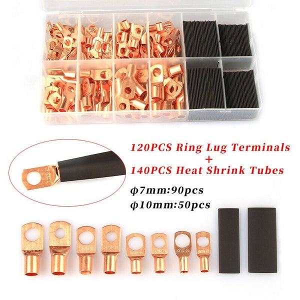 260 PCS Ring Lug Terminal Mixed Shrink Tubing Sets,120PCS Terminals + 140PC D2N4