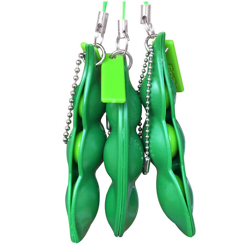 3 Pack Squeeze-a-Bean Puchi Puti Mugen Edamame Keychain Keyring Extrusion B S5B4