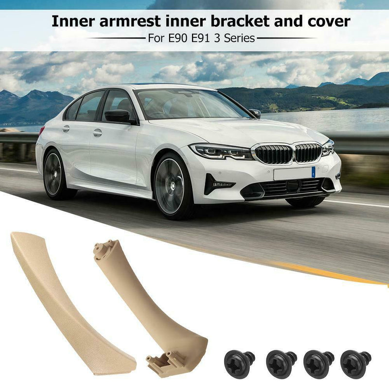 2pcs Right Side Inner Front Door Panel Pull Trim+Cover for  E90 E91 (Beige)